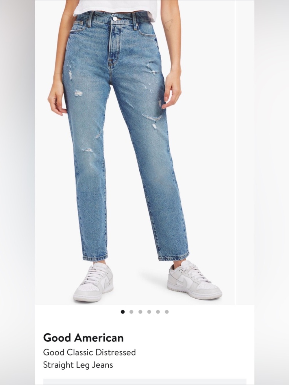 Good American Classic Distressed Light Blue Straight-Leg Jeans